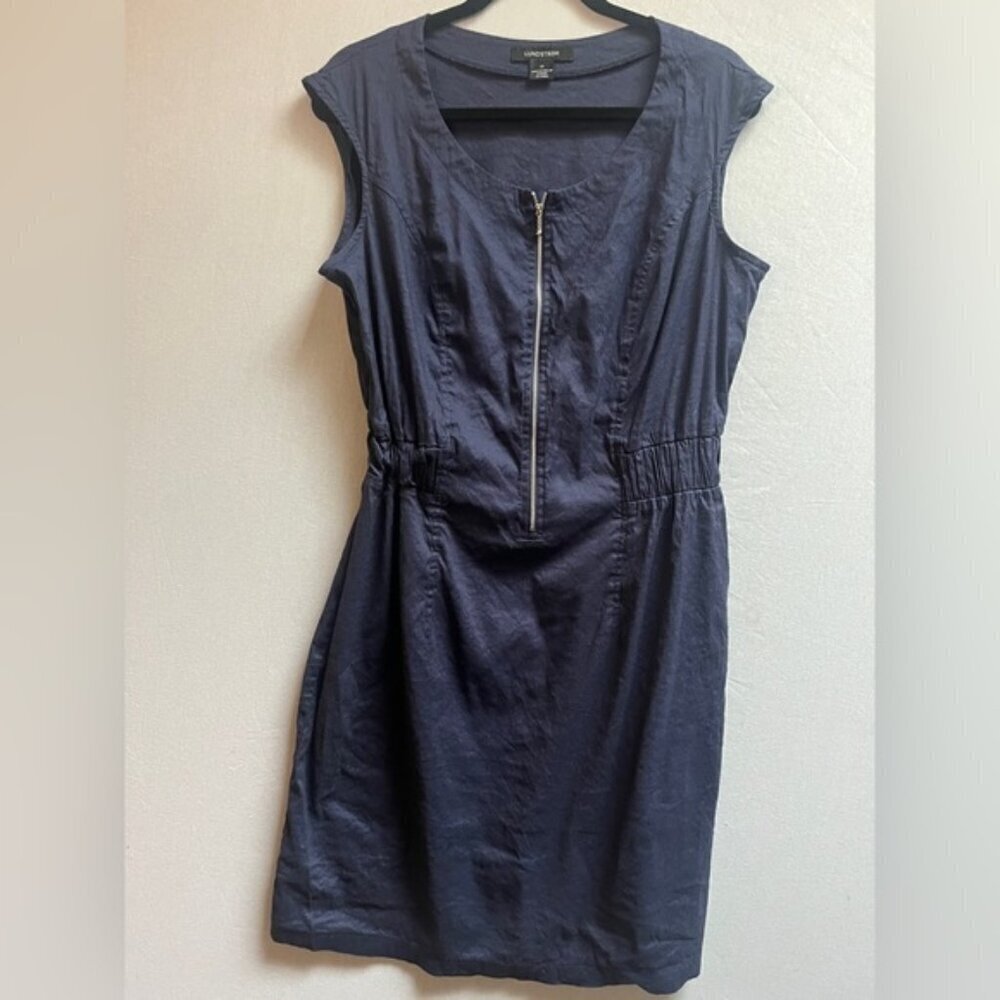 Linda Lundstrom Blue Linen Rayon Blend Sleeveless Dress 14